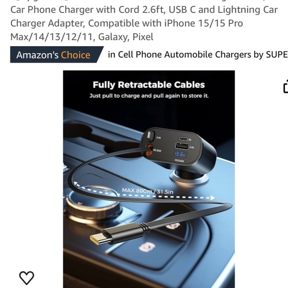 4 in 1 Retractable Car Charger, iPhone and android Fast Charging Adapter - Picture 3 of 7